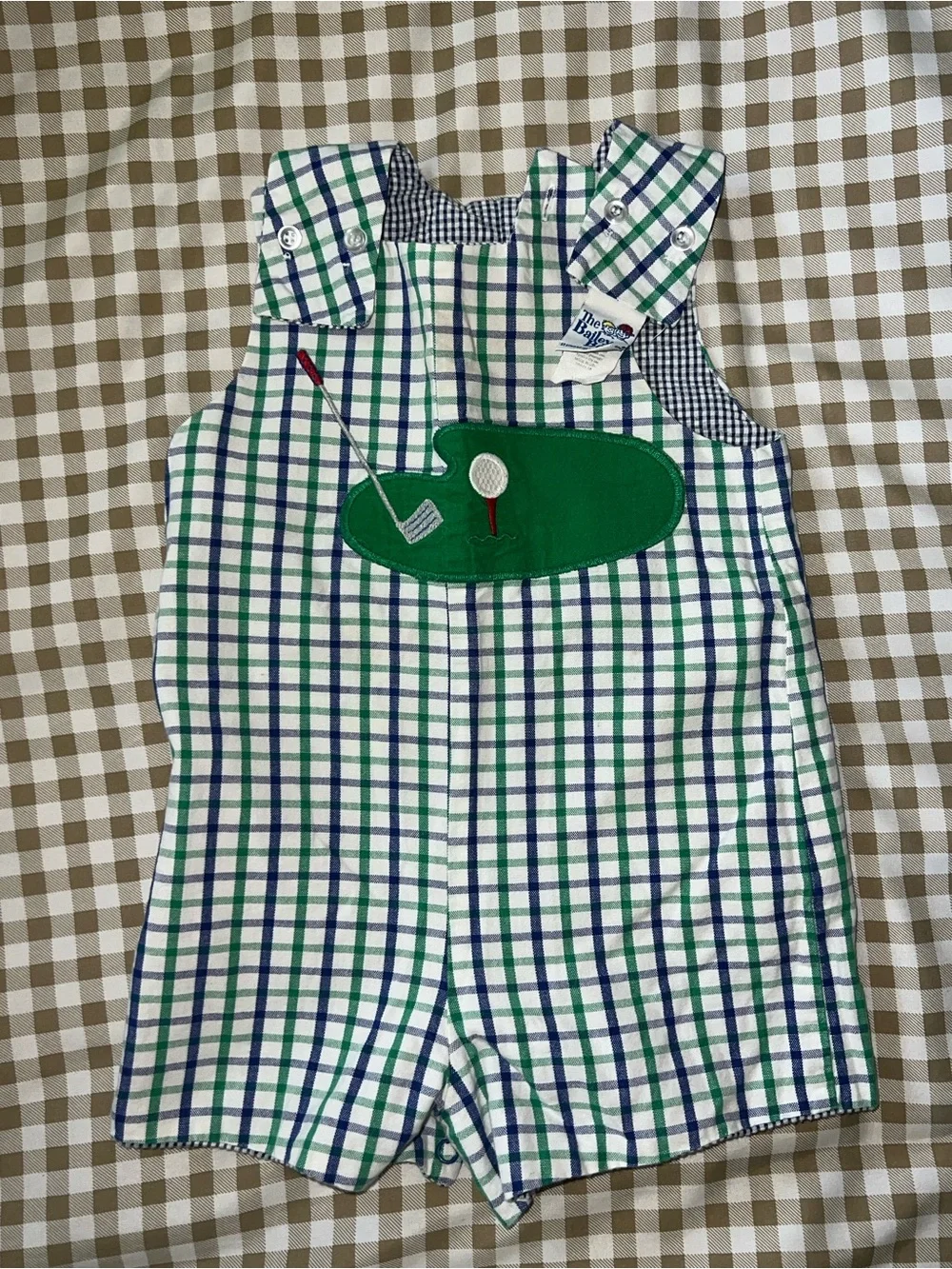 Toddler Navy Gingham Airplane One-Piece Romper